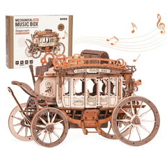 Robotime Rokr Stagecoach Music Box 3D Wooden Puzzle For Adults Birthday Anniversary Day Gift Hobby STEM Kits Model Easy To Build Shopping