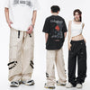 Image of Metal Snap Fastener Detachable Webbing Multi-pocket Wide Leg Straight Overalls Shopping