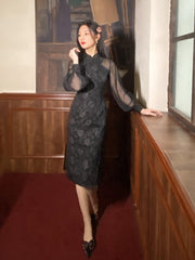 Improved Black High-end Cheongsam New Chinese Dress Shopping