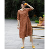 Image of Cotton Linen Embroidered Literary Travel Wind Sleeve Swing Dress Women Shopping