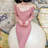 Image of Ladies' Temperament Leakage Collarbone Pearl Decoration Pink Buttocks Skirt Shopping