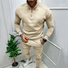 Image of Men's Casual Fleece-lined Solid Color Top And Trousers Suit Shopping