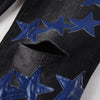 Image of High Street Leather Dark Blue Star Trendy High Craft Stretch Slim Jeans Shopping