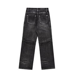 Washed Old Wide Leg Denim Trousers For Men