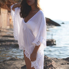 Fashion Solid Color Beach Bikini Lace White Blouse Shopping