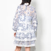 Image of Small Print Summer V-neck Lace Stitching Lantern Sleeve Dress Shopping