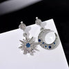 Image of Silver Stud Rhinestone-encrusted Asymmetric Star And Moon Stud Earring Fashion Simple Shopping