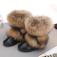 Women's Winter Mid-calf Fox Fur Snow Boots Shopping