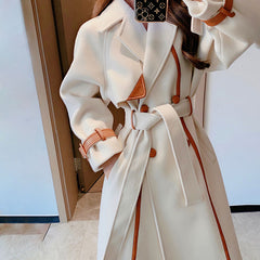 Women's Mid-length Large Lapel Colorblock Woolen Coat Shopping