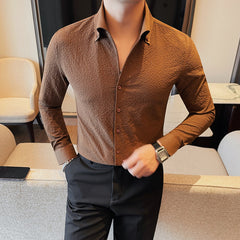 British Style Spring Men's Long Sleeve Shirt Business Casual Solid Color