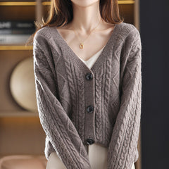 Women's V-Neck Retro Twist Sweater Jacket Shopping