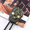 Image of Skull Facial Makeup Genuine Leather Polo Bow Tie Necklace Shopping