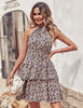 Image of Summer Printed Halter Dress Fashion Boho Backless Ruffled A-Line Beach Dresses For Womens Clothing Shopping