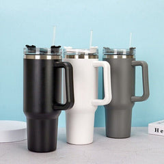 Stainless Steel Water Tumbler 40 Oz Cup Handle Straw Insulated Bottle Dupe Mug Shopping