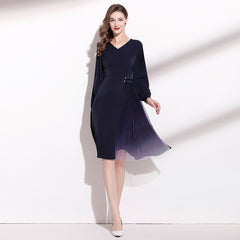 Women's Fashionable Dark Blue Satin Dress Shopping