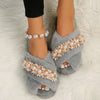 Image of Cross Fur Slipper Pearl Advanced European And American Korean Style Home Plus Size Flowers Shopping