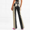 Image of High Waist Slim Two Tone Patchwork PU Leather Pants Shopping