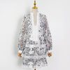 Image of Small Print Summer V-neck Lace Stitching Lantern Sleeve Dress Shopping