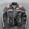 Image of Top Layer Cowhide Distressed Stand Collar Slim Fit Embroidered Motorcycle Suit Leather Jacket Jacket Shopping