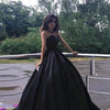 Image of Women's Black Bra Simple Satin Long Ground Length Evening Dress Shopping