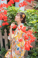 Moonlight Kimono Yellow Fan Retro Style Women's Bright Dress