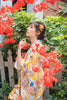 Image of Moonlight Kimono Yellow Fan Retro Style Women's Bright Dress Shopping