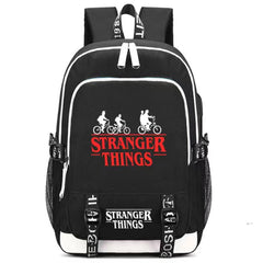 Ride The Bike Down World Of Stranger Backpack Dream Of Exploring Things Laptop Daypack With USB Charging Sport Bag For Men Women Boy Girl Boys Black Shopping111