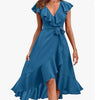 Image of Women's V-neck Short Sleeve Ruffles Long Tie Dress Shopping