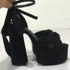 Image of Summer Peep Toe Platform Thick Heel Bowknot Lace-up Super High Heels Shopping