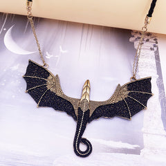 Fashion Rock Pterosaur Ancient Gold Alloy Pendant Halloween Leather Rope Bat Necklace