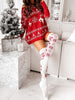 Image of Women Long Socks Christmas Women Knitted Cotton Woolen Stocking Warm Thigh High Over The Knee Cute Deer Printing Socks Twist Cable Crochet Shopping