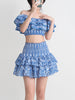 Image of Seaside Vacation Style Two-piece Collar Short Ruffled Shirt High Waist Skirt Outfit Shopping