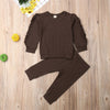 Image of Newborn Baby Boys Girls Ruffles Jumper Solid Long Sleeve Sweatshirt Tops Pants Infant Kids 2Pcs Outfits Clothes Set Fall Clothes Shopping