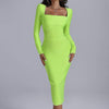 Image of Long Sleeve Square-neck Elegant Slim-fit Dress Shopping