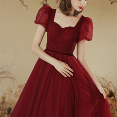 Image of Solid Color Toast Clothing Wine Red Puff Sleeves