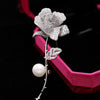 Image of Women's Fashion Pearl Inlaid Zircon Camellia Brooch Shopping