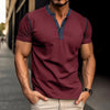 Image of Fashion Short-sleeved Polo Shirt Summer Button V-neck T-shirt Tops Mens Clothing Shopping