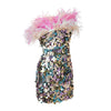 Image of Gradient Sequin Gorgeous Feather Tube Top Extra Short Dress Shopping