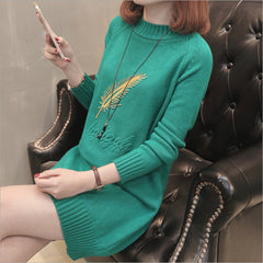 Mid-length Feather Letter Long Sleeve Loose-fitting Women's Knitwear Sweater Shopping