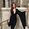 Image of Women's Fashion One-shoulder Sleeve Low Cut Evening Dress Shopping