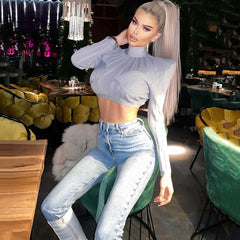 Europe And America Long Sleeve T-shirt High Shoulder Women's Breathable Thin Top Shopping