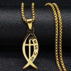 Simple Stainless Steel Fishbone Pendant Necklace Shopping