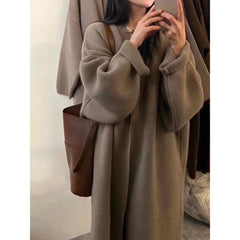 Khaki Knitted Cardigan Sweater, Womens Coat, Long Cardigan, Wool Coat, Cozy Style Loose, Plus Size Maxi Coat, Office Outfits, Fall Clothing