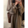 Image of Khaki Knitted Cardigan Sweater, Womens Coat, Long Cardigan, Wool Coat, Cozy Style Loose, Plus Size Maxi Coat, Office Outfits, Fall Clothing Shopping