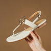 Image of Sheepskin Preppy Style Flip-toe Flat With Flower Open Toe Women's Sandals Shopping