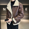 Image of Fur Integrated Motorcycle Jacket Men's Fleece-lined Thickened Leather Jacket Shopping