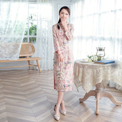 Embroidered Sequins Vintage Standing Neck Cheongsam Shopping