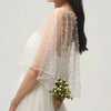 Image of Plain Gauze Lock Edge Short Mesh Pearl Shawl White Ivory Shopping