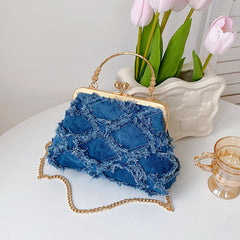 Washed Denim Style Stitching Rhombus Clip Bag Fashion Chain Shoulder Messenger Bag Shopping