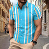 Image of Casual Striped Printed Short Sleeve Shirt Summer Lapel Button Top Men's Clothing Shopping